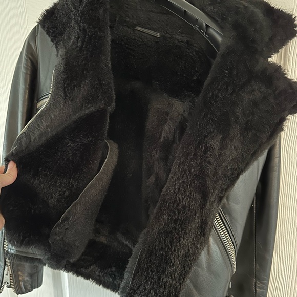 All Saints Black Sherpa Leather Jacket - Picture 3 of 7